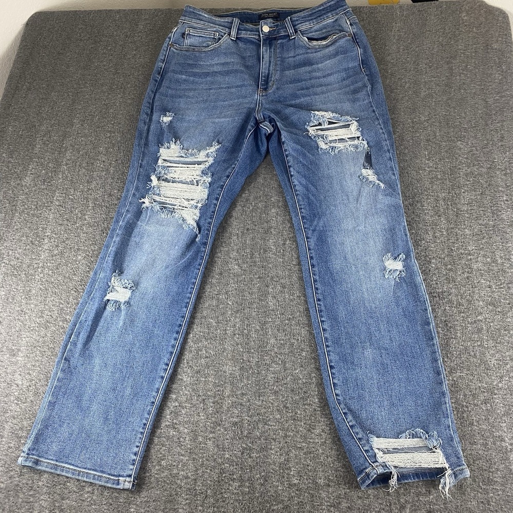 Judy Blue Straight Fit Jeans Womens 14W Distressed Stretch Denim Plus Size